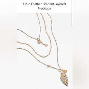 Gold Feather Pendant Layered Necklace